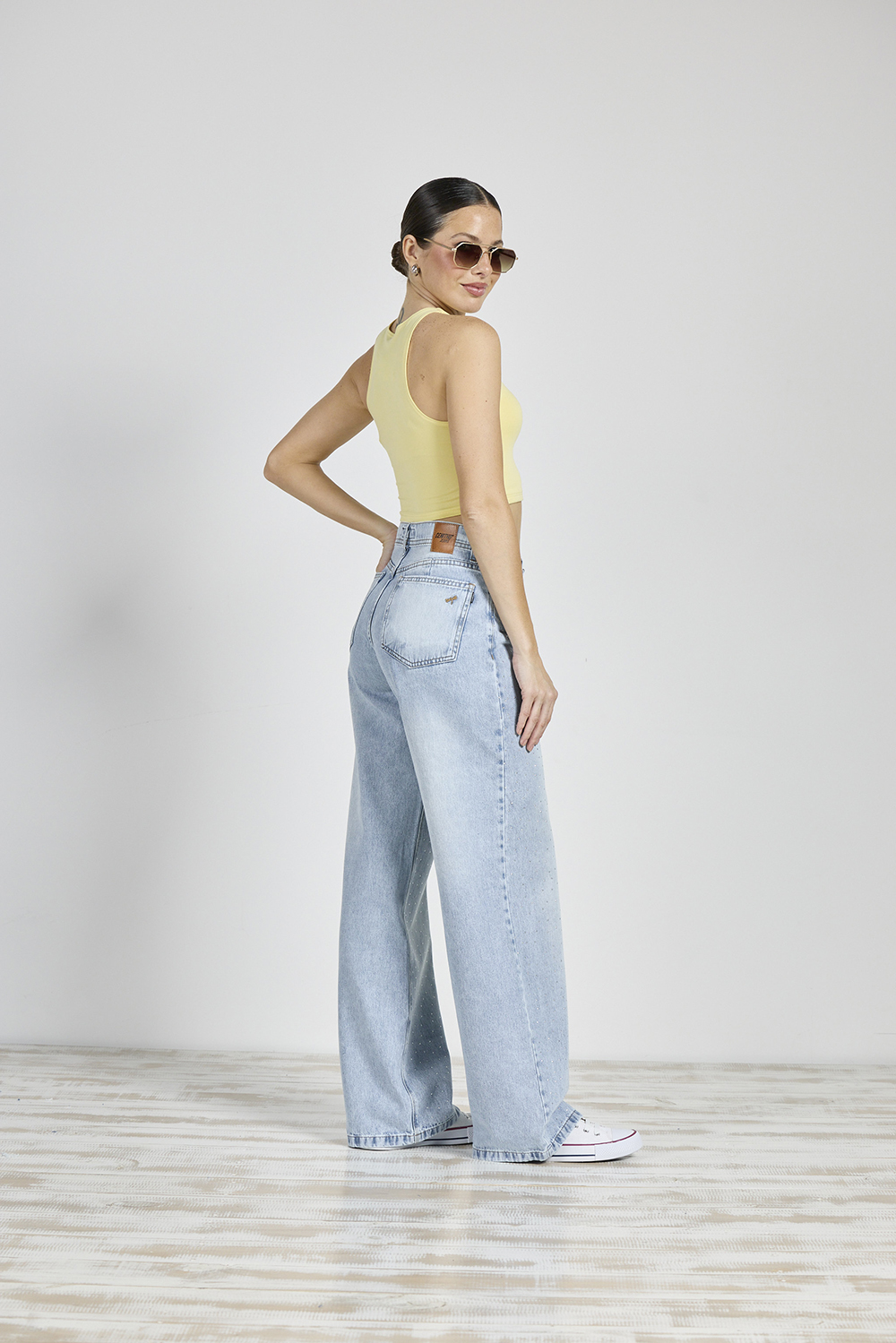 Alternative view of ART. 294 | WIDE LEG CELESTE CON STRASS RÍGIDO