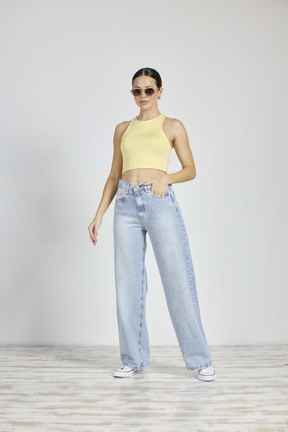 ART. 294 | WIDE LEG CELESTE CON STRASS RÍGIDO