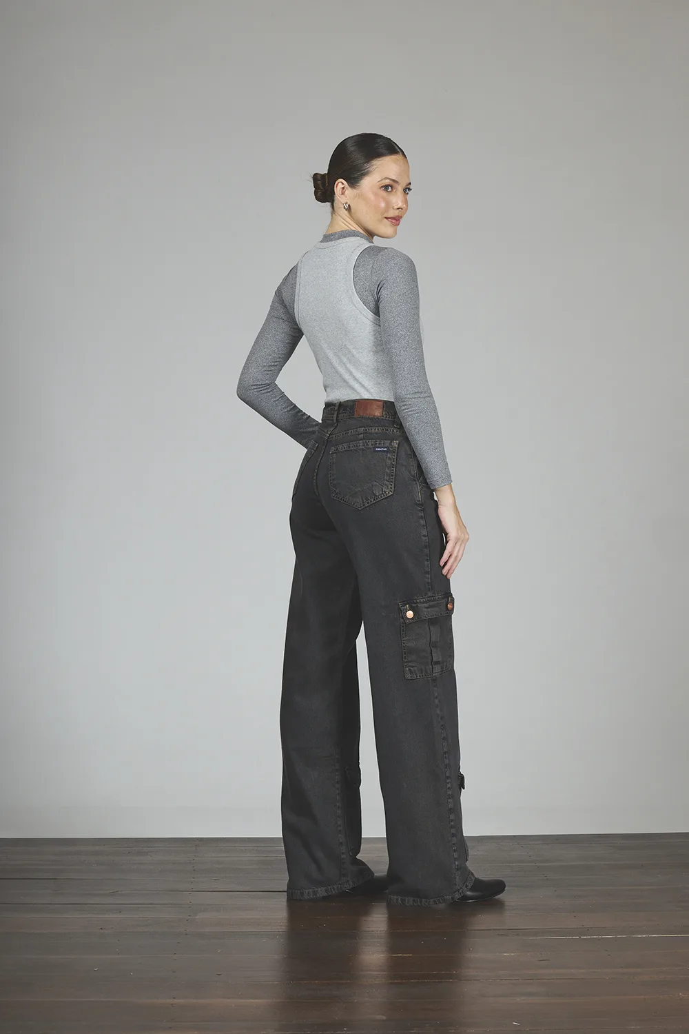 Alternative view of ART. 297 | WIDE LEG CARGO VINTAGE MARRON RÍGIDO