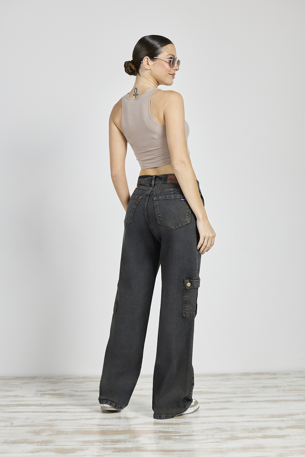 Alternative view of ART. 297 | WIDE LEG CARGO VINTAGE MARRON RÍGIDO
