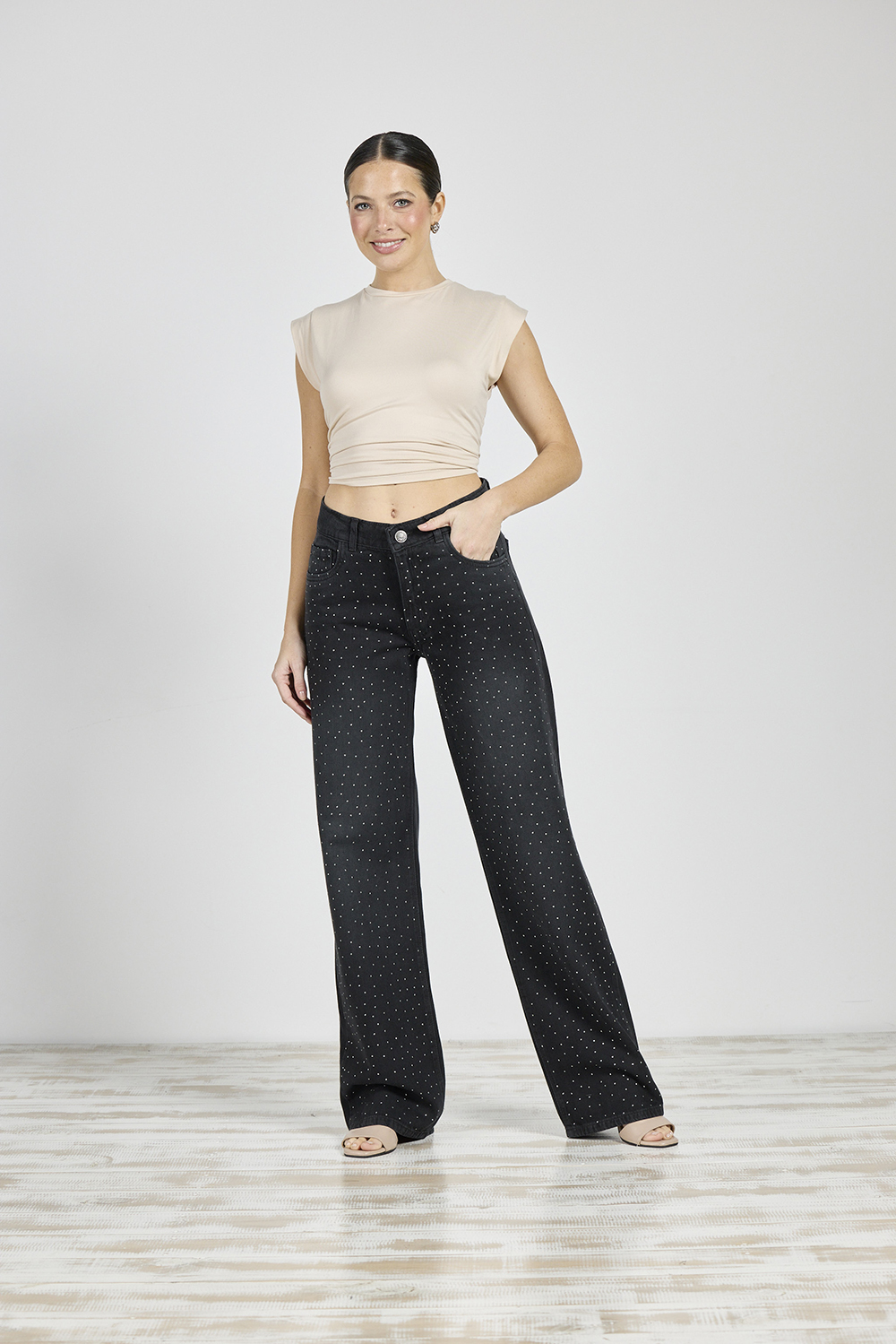 ART. 312 | WIDE LEG NEGRO CON STRASS RÍGIDO