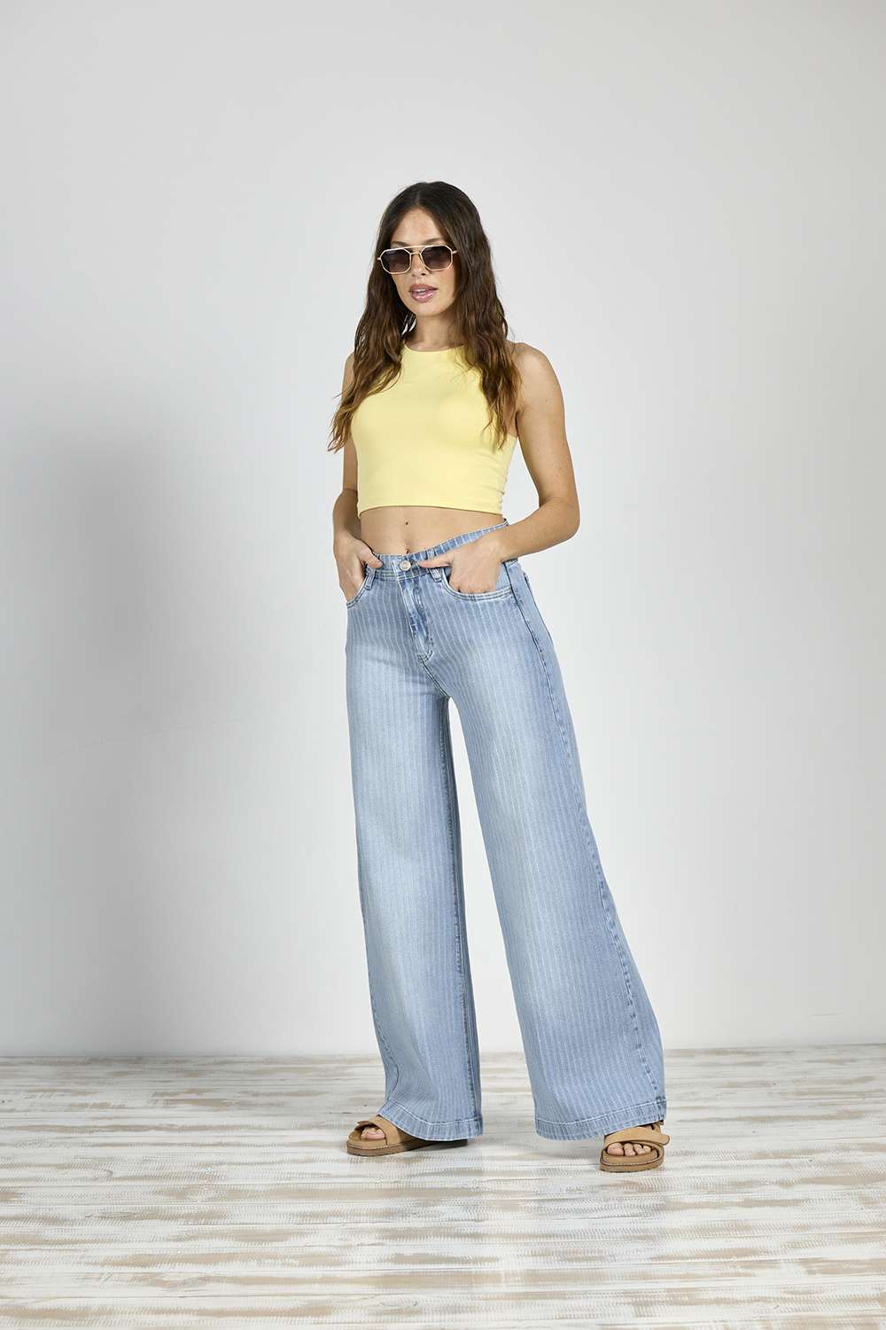 ART. 433 | BAGGY CELESTE RAYADO ELASTIZADO