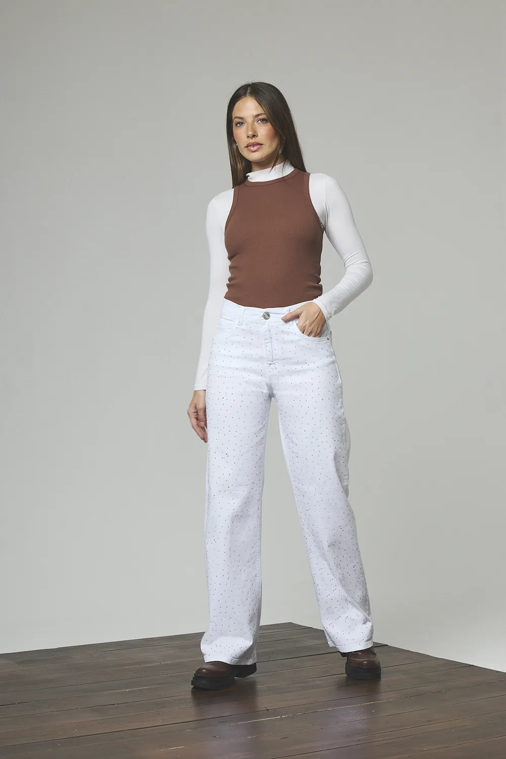ART. 457 | WIDE LEG BLANCO CON BRILLO ELASTIZADO
