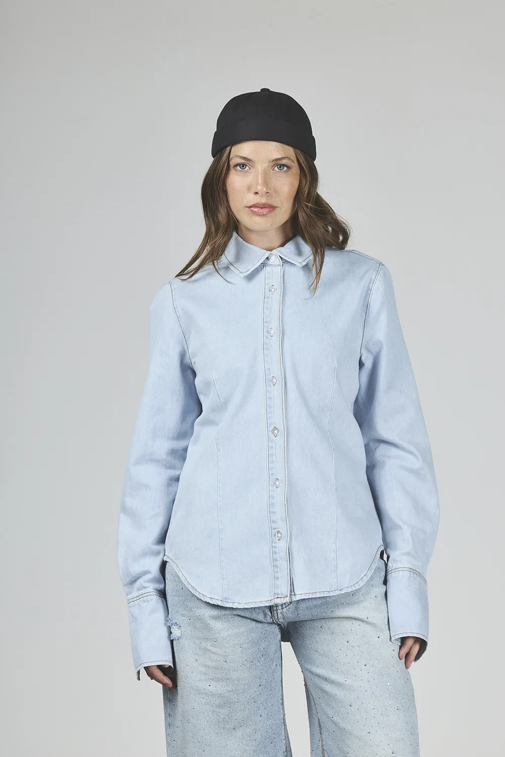 ART. 466 | CAMISA CELESTE MANGA LARGA DENIM RIGIDO