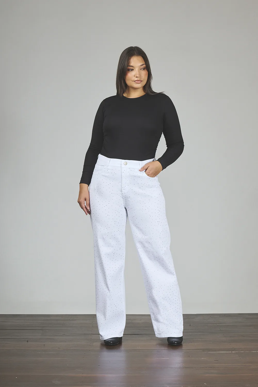 ART. 891 | WIDE LEG BLANCO CON BRILLO ELASTIZADO