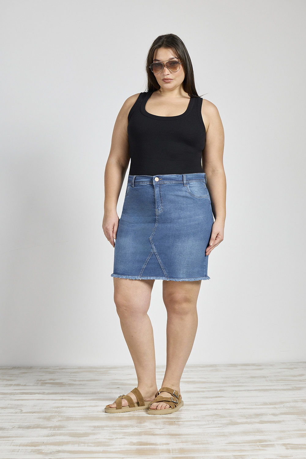 ART. M-539 | POLLERA AZUL DEFLECADO ELASTIZADO