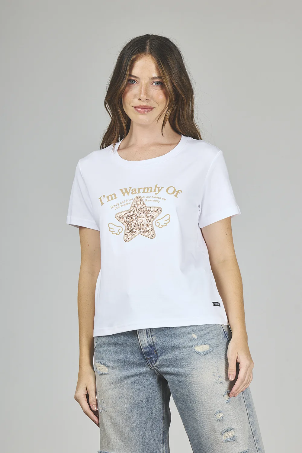 ART. A-42 | REMERA BLANCA CON BORDADO STAR/LENTEJUELAS