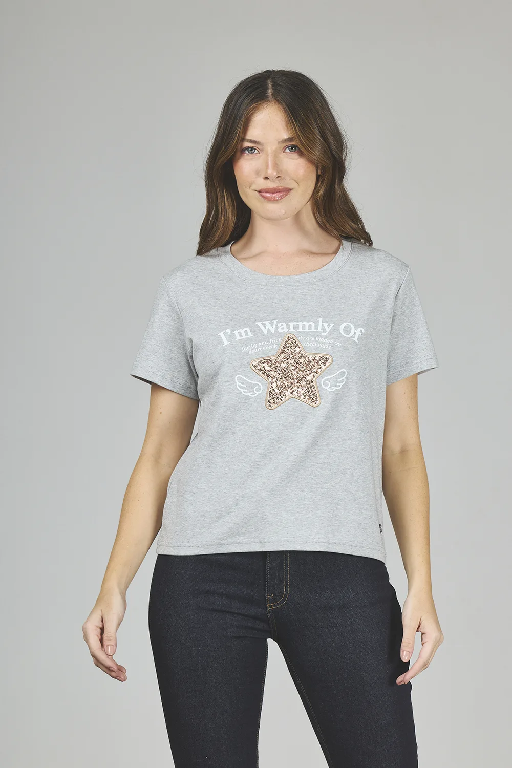 ART. A-43 | REMERA GRIS BORDADO STAR/LENTEJUELAS