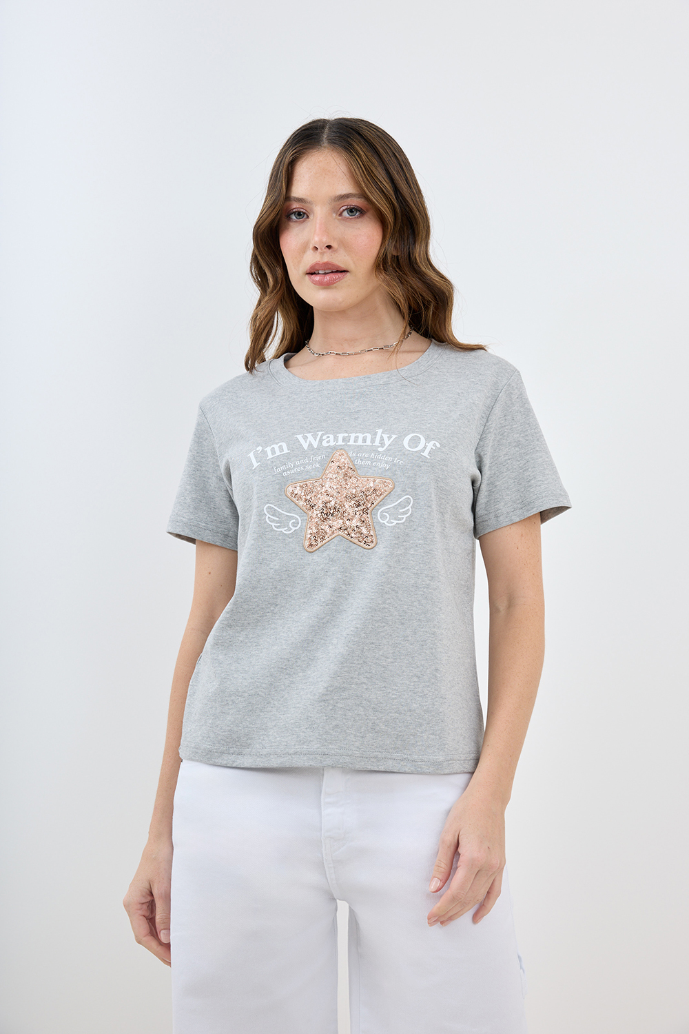 ART. A-43 | REMERA GRIS BORDADO STAR/LENTEJUELAS