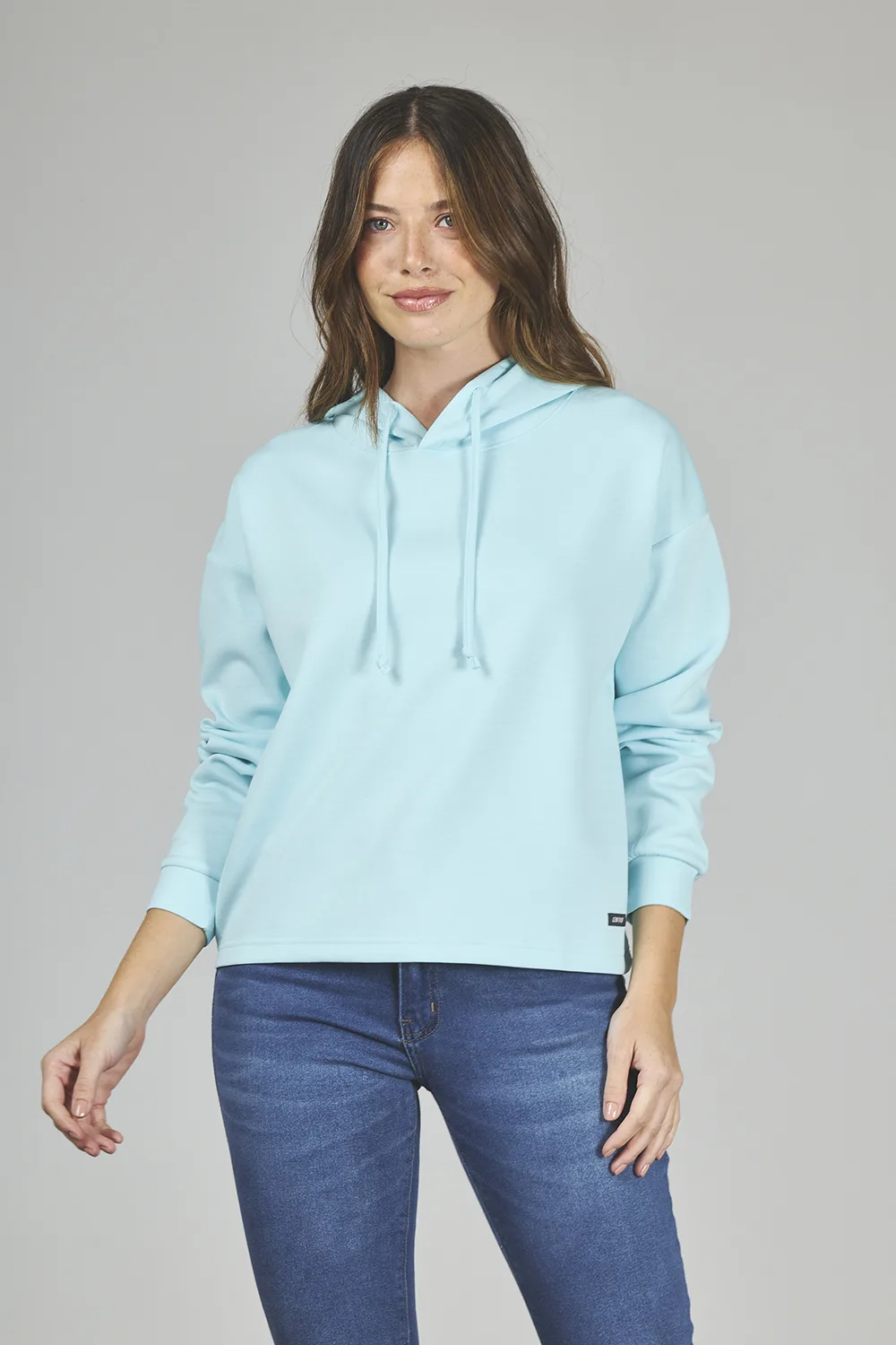 ART. A-64 | BUZO CROP CELESTE CON CAPUCHA LIBELULA