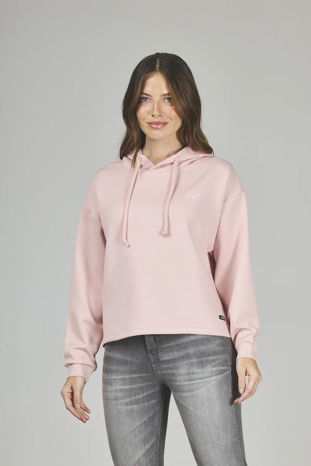 ART. A-67 | BUZO CROP ROSA CON CAPUCHA LIBELULA