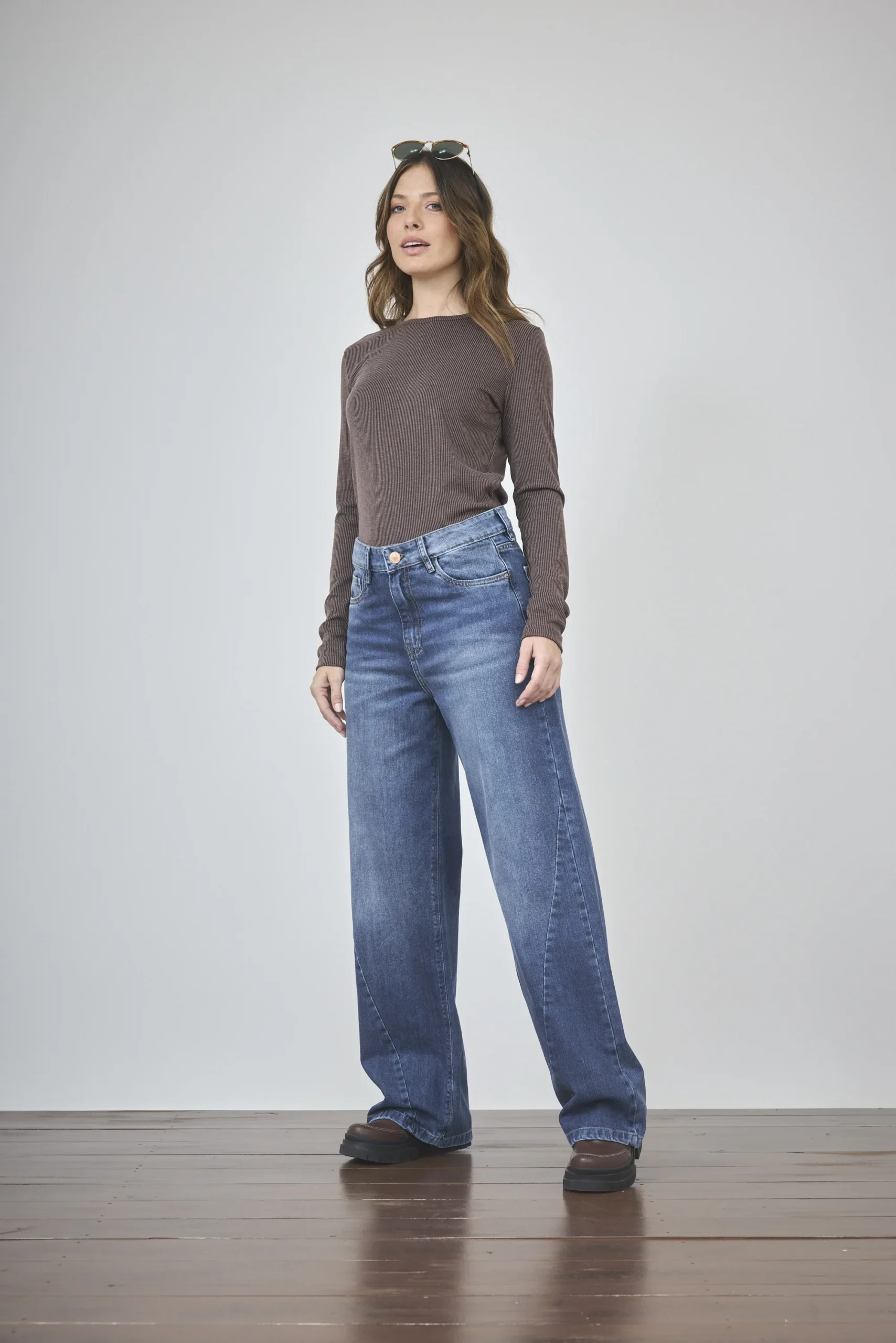 Alternative view of ART. 489 | WIDE LEG AZUL CON RECORTE EN LA PIERNA RIGIDO