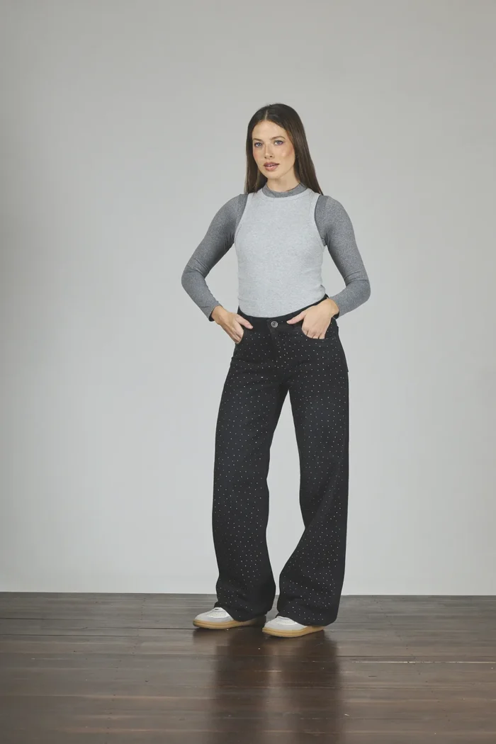 ART. 312 | WIDE LEG NEGRO CON STRASS RÍGIDO - Imagen 4