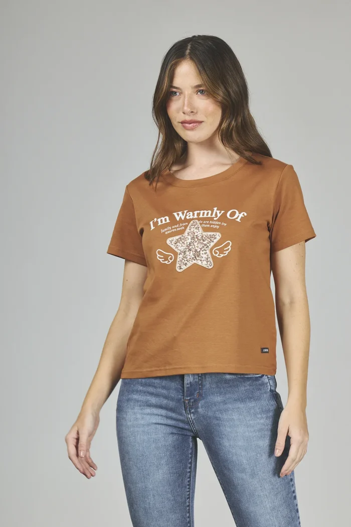 ART. A-44 | REMERA CHOCOLATE BORDADO STAR/LENTEJUELAS - Imagen 4