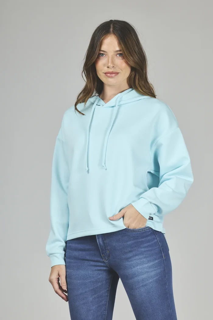 ART. A-64 | BUZO CROP CELESTE CON CAPUCHA LIBELULA - Imagen 2
