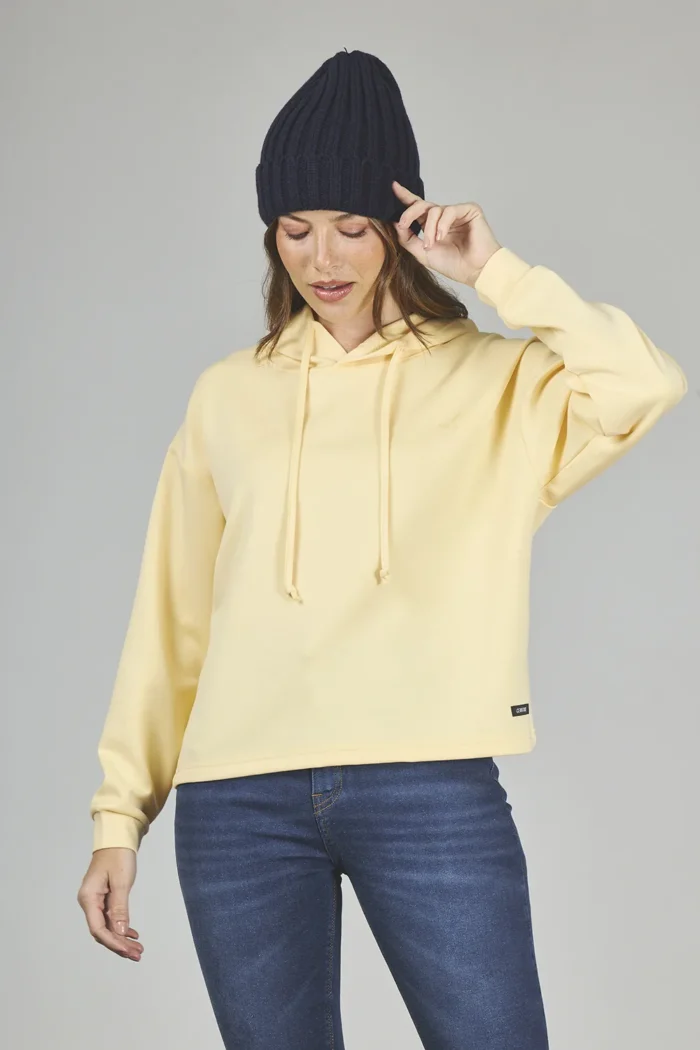 ART. A-65 | BUZO CROP AMARILLO CON CAPUCHA LIBELULA - Imagen 3