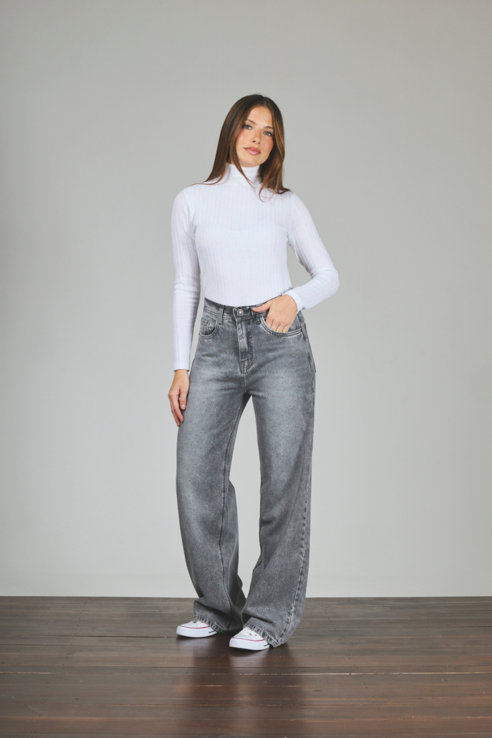 ART. 295 | WIDE LEG GRIS CON STRASS RÍGIDO - Imagen 4