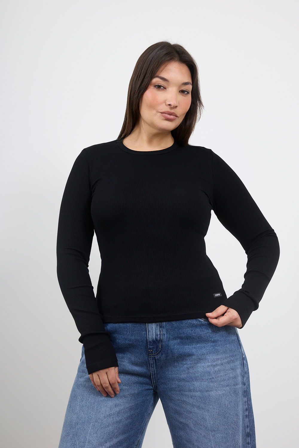 e-726 (1) ART. E-726 | REMERA MANGA LARGA NEGRO BASICO MORLEY ALGODON - Imagen 1