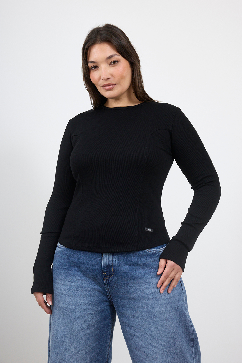 e-733 (1) ART. E-733 | REMERA MANGA LARGA RECORTE DIOR NEGRO MORLEY ALGODON - Imagen 1